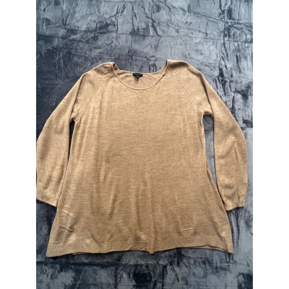 Carole Little Woman Top Plus Size 2X Tan Knit‎ Sweater Tunic Long Sleeve Casual
